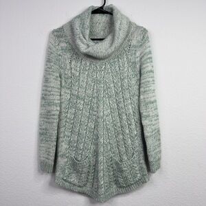 Guinevere Anthropologie Sweater Womens‎ M Green Wool Mohair Cowl Cable Knit Boho